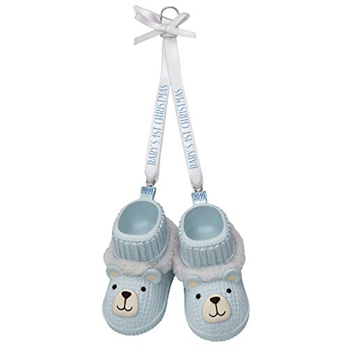 Hallmark Keepsake Ornament 2019 Year Dated Baby Boys First Christmas Blue Teddy Bear Booties