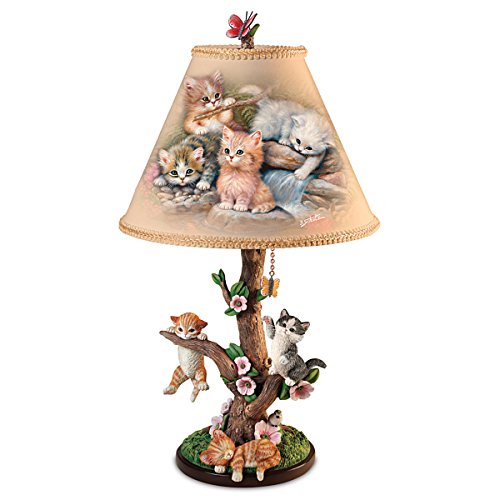 Country Kitties Lamp with Art by Jurgen Scholz Sculpted Cats with Butterfly Finial for Tabletop Lamp - by The Bradford Exchange - BCGiftMall
