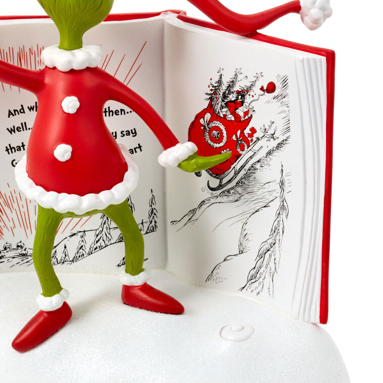 Hallmark Dr. Seuss's How the Grinch Stole Christmas!™ Grinch With Storybook Figurine With Sound, 6.25"