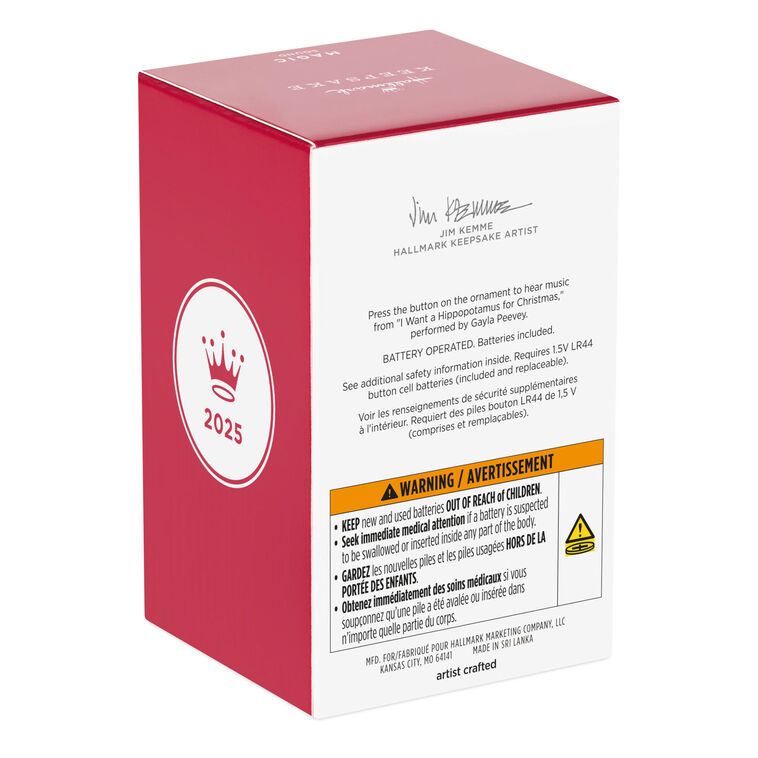 Hallmark Keepsake Christmas 2025 I Want a Hippopotamus for Christmas Musical Ornament