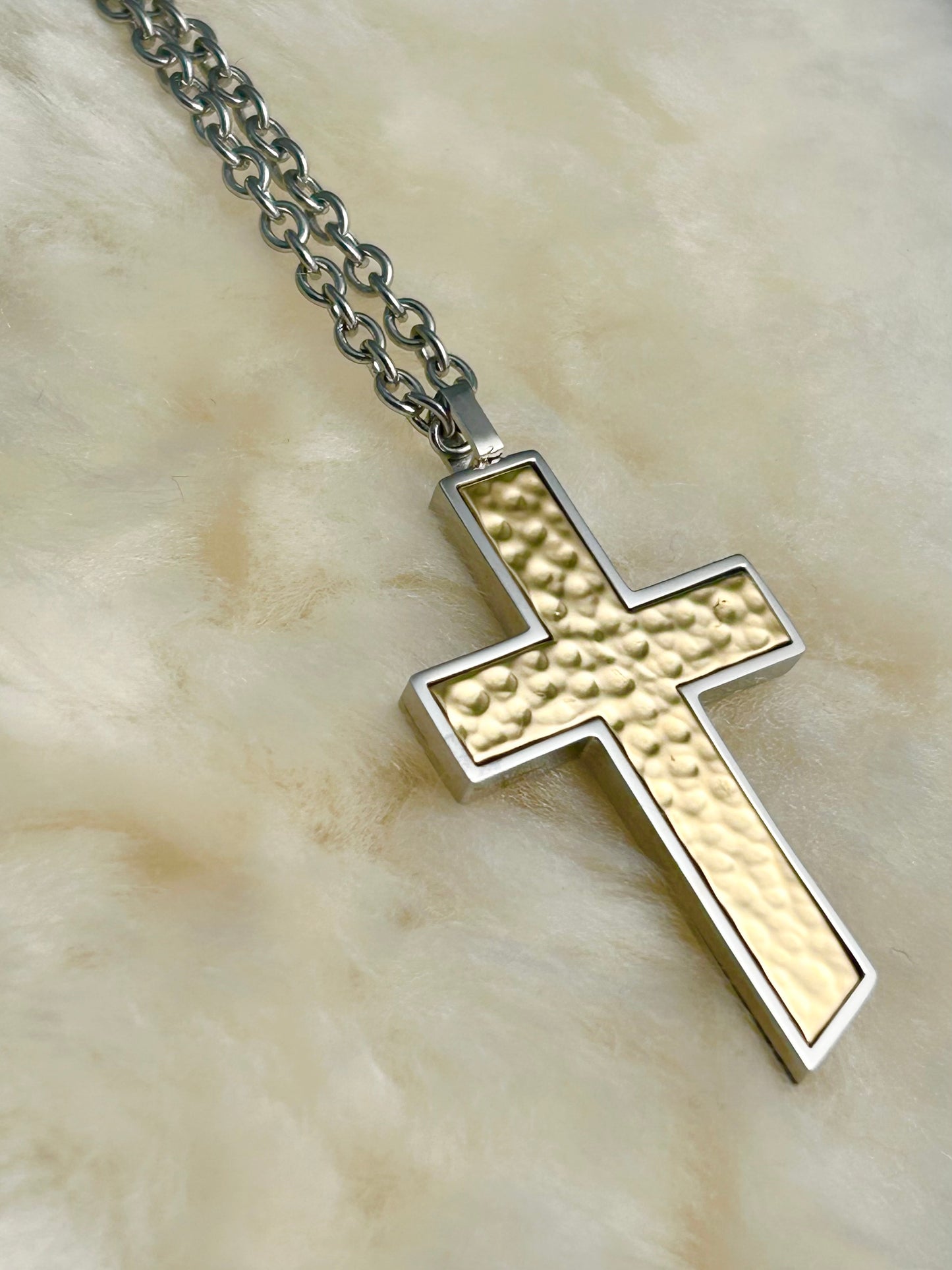 Beloved One® Christian Cross Necklace|Gold & Silver Hammered Texture Pendant