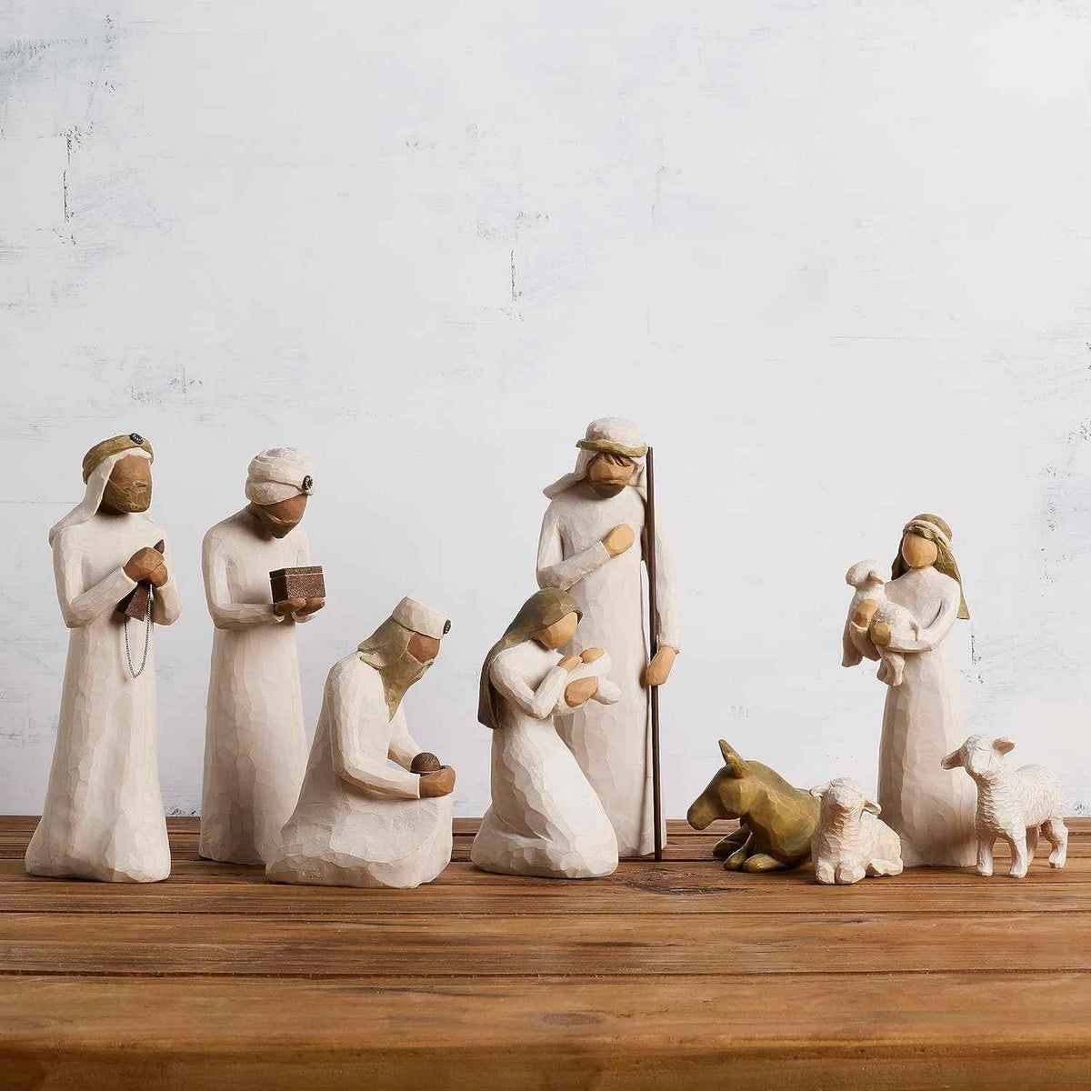 Willow Tree Nativity Accessory Figures with The Three Wisemen Plus Shepherd and Stable Animals 7-Piece Set