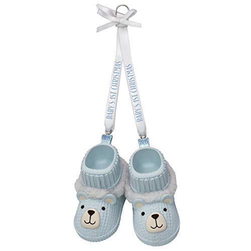 Hallmark Keepsake Ornament 2019 Year Dated Baby Boys First Christmas Blue Teddy Bear Booties