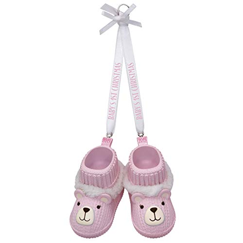 Hallmark Keepsake Ornament 2019 Year Dated Baby Girls First Christmas Pink Teddy Bear Booties