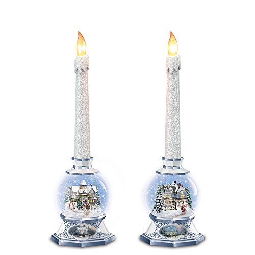 The Bradford Exchange Thomas Kinkade Snowglobe Candleholders and Flameless Candles Light Up