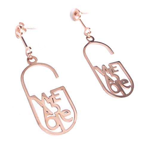 Belovedone® rose gold plated stainless steel oval dangle earrings Faith inspired quote earrigs; calligraphy earrings hypoallergenic unique gifts for teens and women