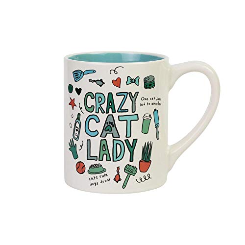 Enesco Simply Mud Crazy Cat Lady Mug, 14 oz