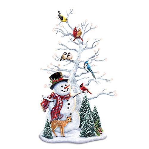 The Bradford Exchange Dona Gelsinger Winter's Gathering Illuminated Snowman & Songbird Tabletop Centerpiece