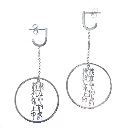 Belovedone® high polished stainless steel long tassel circle round dangle earrings Song of Songs bible verse Chinese calligraphy earrings hypoallergenic unique gifts for teens and women