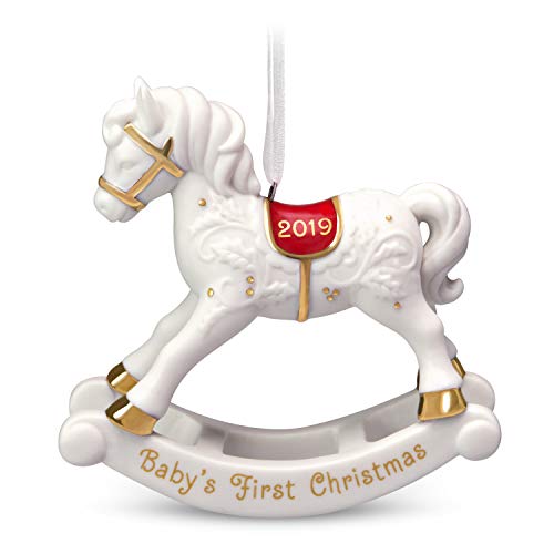 Hallmark Keepsake Ornament 2019 Year Dated Baby's First Christmas Rocking Horse Porcelain