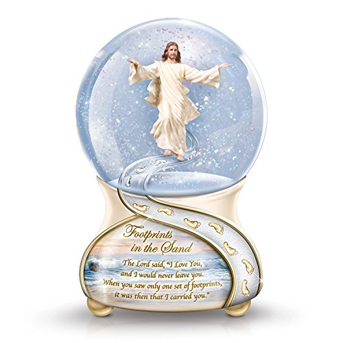 The Bradford Exchange Footprints in The Sand Musical Glitter Globe with Sculptural Jesus Figure