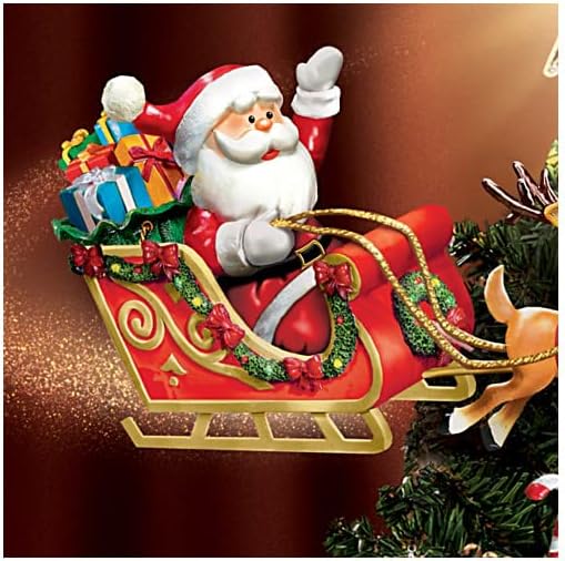 Rudolph The Red-Nosed Reindeer Hand-Painted Tree Topper Featuring A Hand-Painted Santa, Sleigh & Reindeer Team That Rotates Around an Illuminated Star