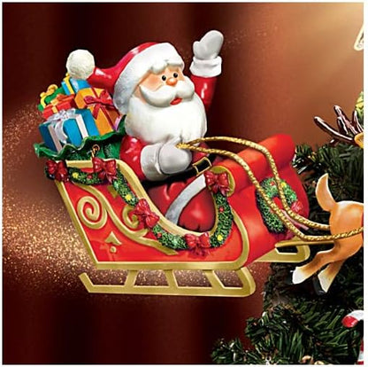Rudolph The Red-Nosed Reindeer Hand-Painted Tree Topper Featuring A Hand-Painted Santa, Sleigh & Reindeer Team That Rotates Around an Illuminated Star
