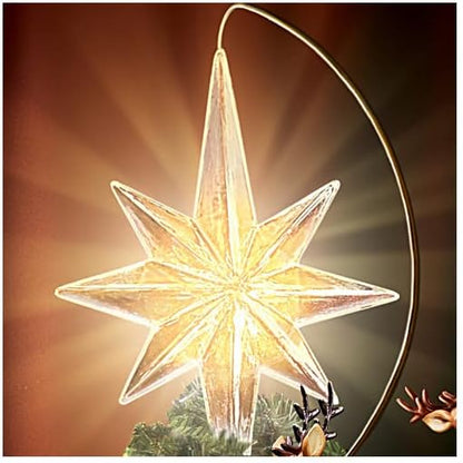 Rudolph The Red-Nosed Reindeer Hand-Painted Tree Topper Featuring A Hand-Painted Santa, Sleigh & Reindeer Team That Rotates Around an Illuminated Star