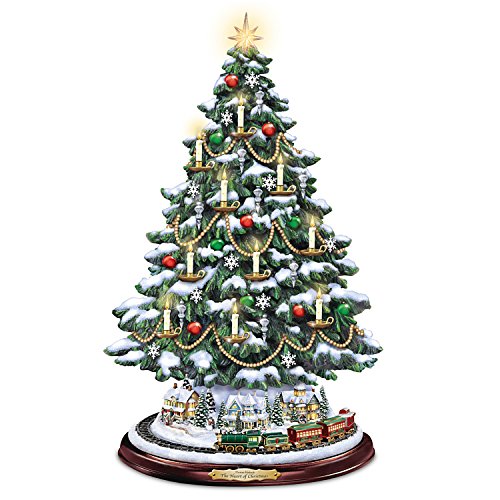 The Bradford Exchange Thomas Kinkade Candlelit Tabletop Tree with Lights and Music and Rotating Train