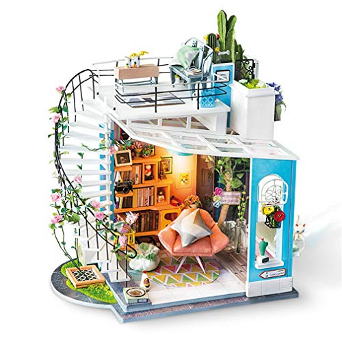 DIY Dora's Loft with Furniture Children Adult Miniature Wooden Doll House Model Building Kits Dollhouse Toy,Colorful