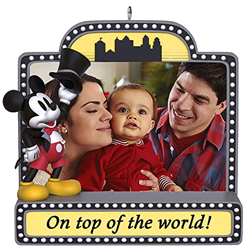 Hallmark Keepsake Christmas Ornament 2021, Disney Mickey Mouse On Top of the World! Marquee Sign Photo Frame