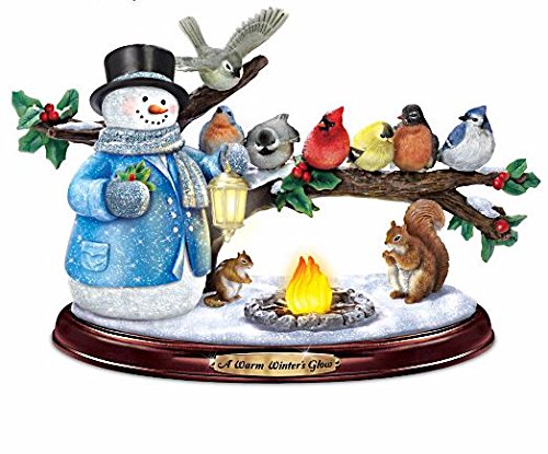 The Bradford Exchange Thomas Kinkade Snowman and Songbird Sculpture Lights Up with Music and Bird Song