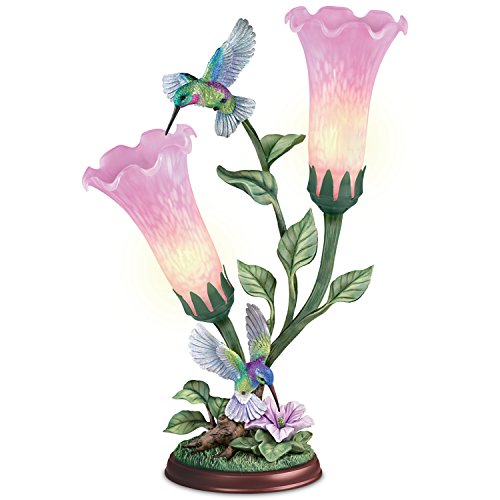 Lena Liu Torchiere Lamp with Hummingbird Sculptures and Glass Art Flower Shades by The Bradford Exchange