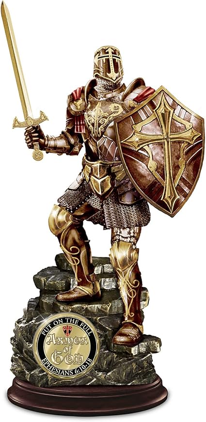 Armour of God Cold-Cast Bronze Sculpture with Two-Sided 24K Gold-Plated Challenge Coin