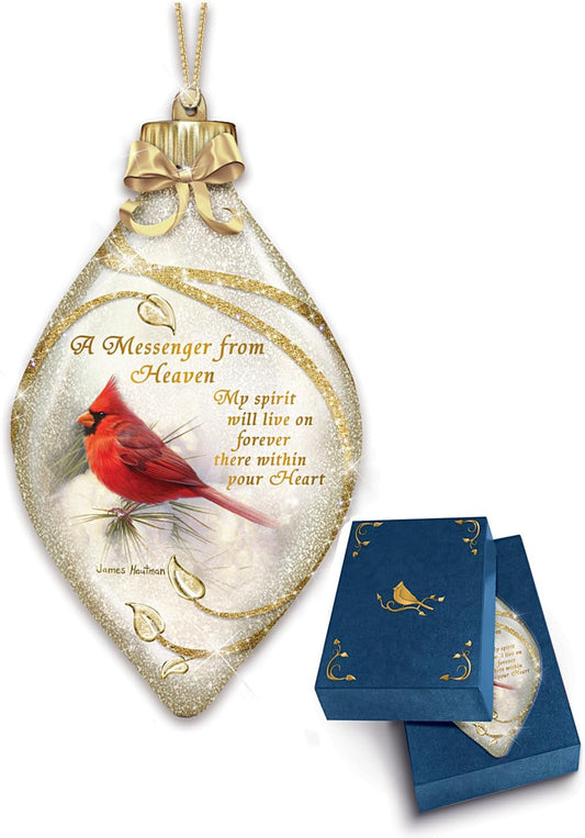 The Bradford Exchange Messengers from Heaven Illuminated Cardinal Art Hand-Blown Glass Ornament by James Hautman 5.5-inches