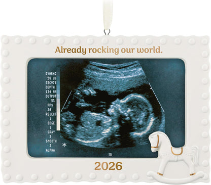 Hallmark Keepsake Christmas Ornament 2026, Already Rocking Our World 2026 Photo Frame, Porcelain, New Baby Gifts