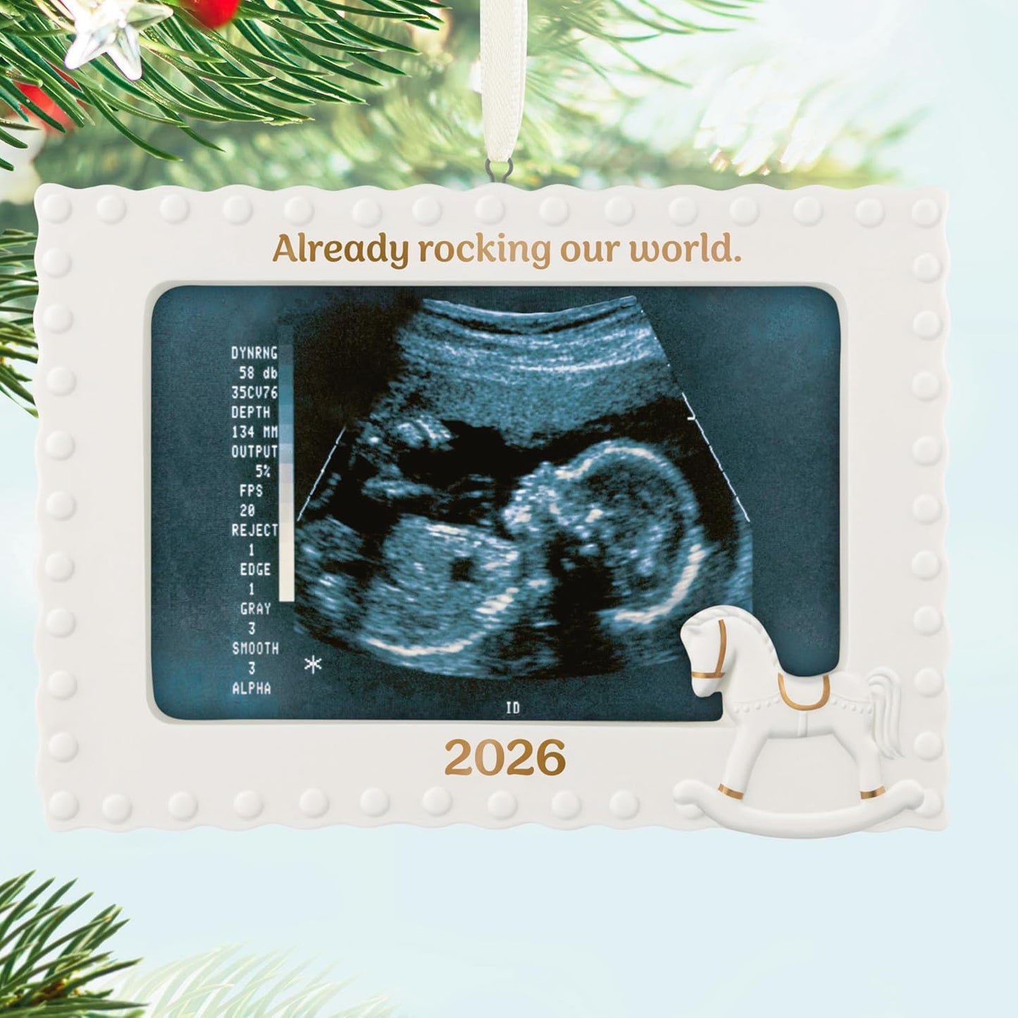 Hallmark Keepsake Christmas Ornament 2026, Already Rocking Our World 2026 Photo Frame, Porcelain, New Baby Gifts