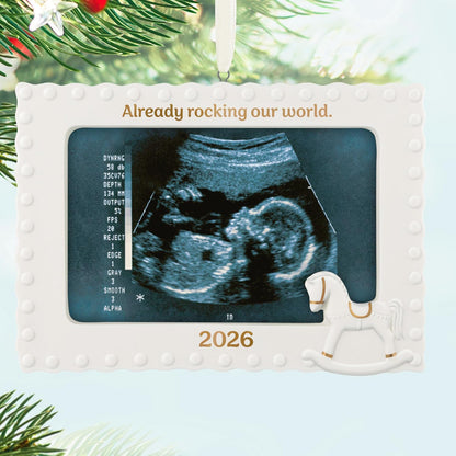 Hallmark Keepsake Christmas Ornament 2026, Already Rocking Our World 2026 Photo Frame, Porcelain, New Baby Gifts