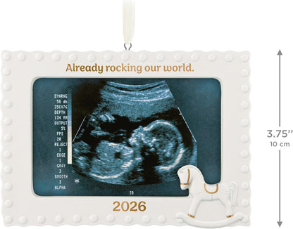 Hallmark Keepsake Christmas Ornament 2026, Already Rocking Our World 2026 Photo Frame, Porcelain, New Baby Gifts