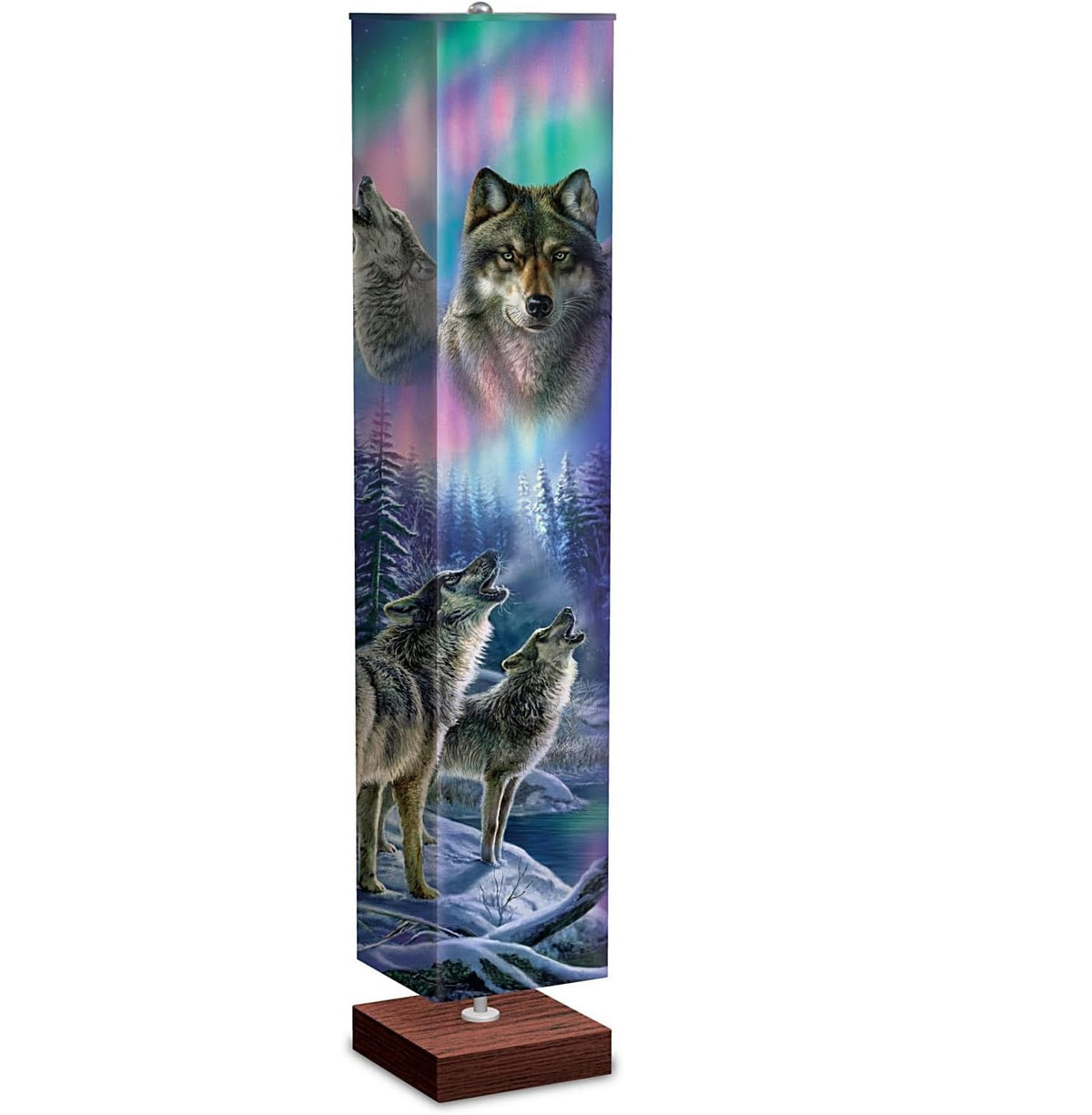 The Bradford Exchange Aurora Borealis Floor Lamp Featuring Vibrant Wolf Art by Artist James Meger