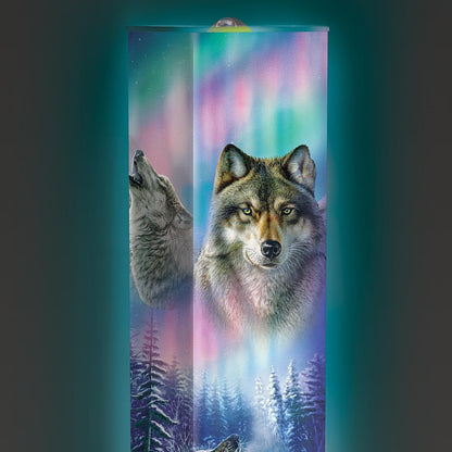The Bradford Exchange Aurora Borealis Floor Lamp Featuring Vibrant Wolf Art by Artist James Meger
