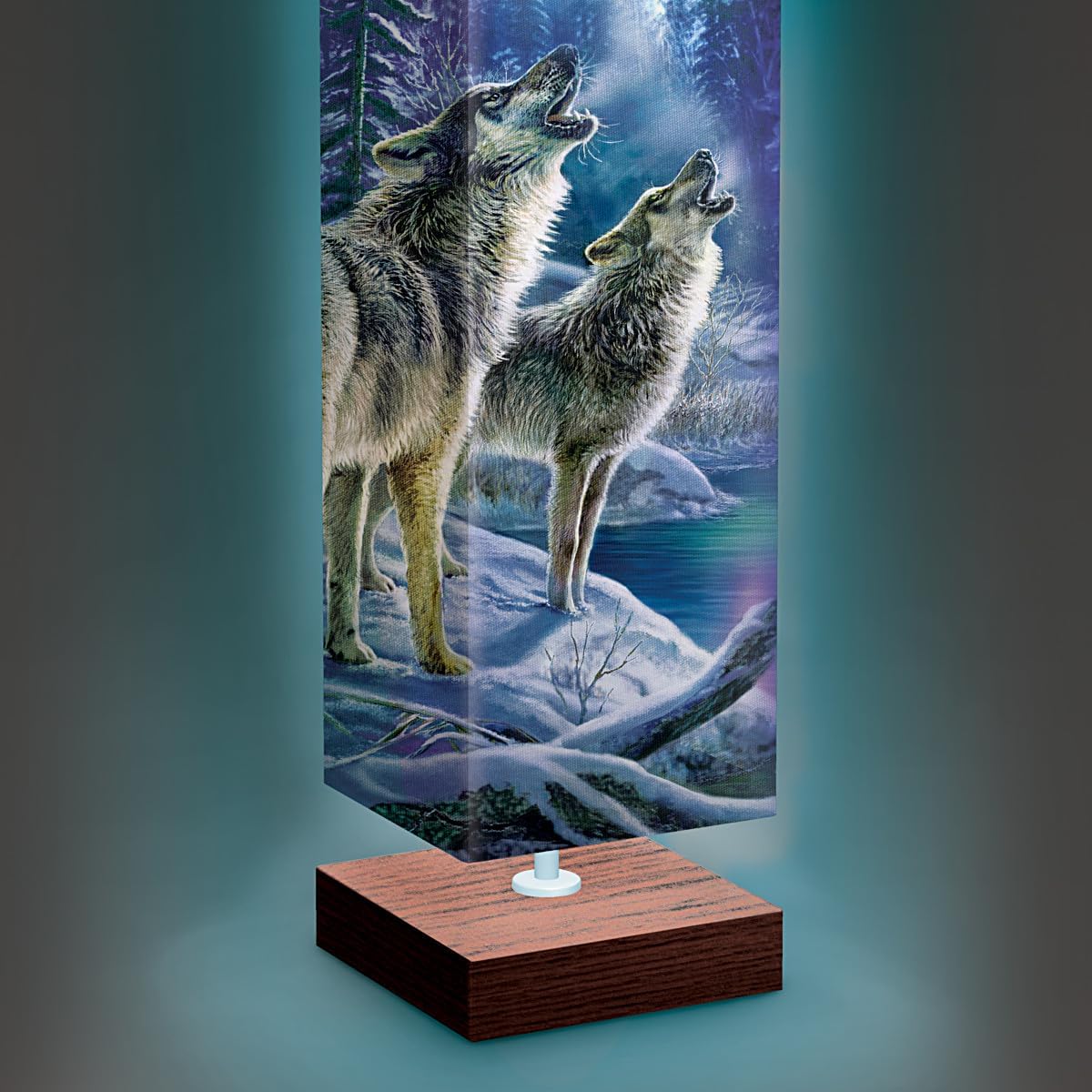 The Bradford Exchange Aurora Borealis Floor Lamp Featuring Vibrant Wolf Art by Artist James Meger