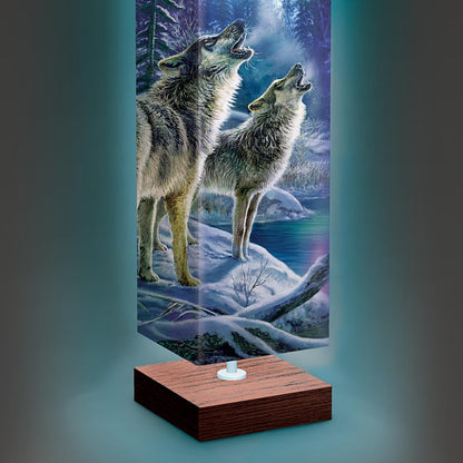 The Bradford Exchange Aurora Borealis Floor Lamp Featuring Vibrant Wolf Art by Artist James Meger