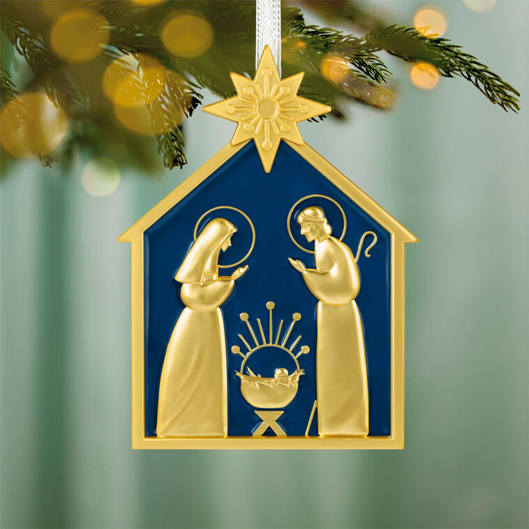 Hallmark Christmas Ornament God So Loved the World Nativity Metal Ornament