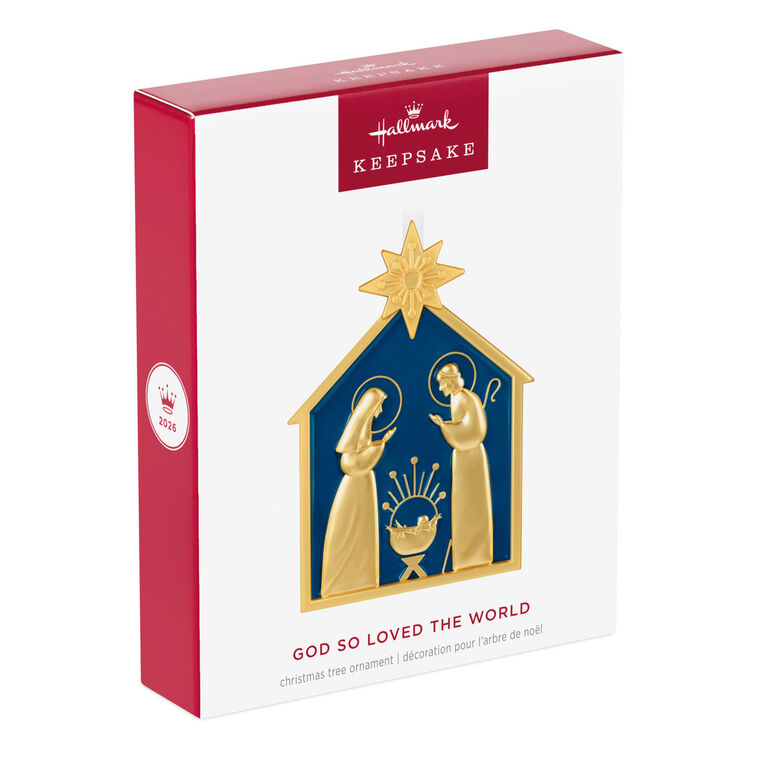 Hallmark Christmas Ornament God So Loved the World Nativity Metal Ornament