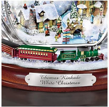 Thomas Kinkade White Christmas Crystal Snowman, Handcrafted Figurine with Lighted Village and Moving Train, Bradford Exchange Collectible