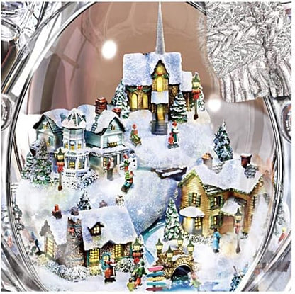 Thomas Kinkade White Christmas Crystal Snowman, Handcrafted Figurine with Lighted Village and Moving Train, Bradford Exchange Collectible
