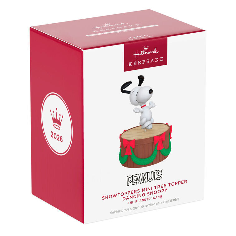 Hallmark 2026 Christmas Ornament Mini The Peanuts Gang Dancing Snoopy ShowToppers Musical Tree Topper With Light, 4"