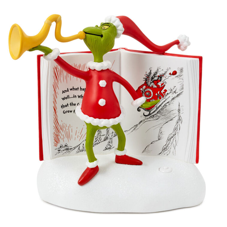 Hallmark Dr. Seuss's How the Grinch Stole Christmas!™ Grinch With Storybook Figurine With Sound, 6.25"
