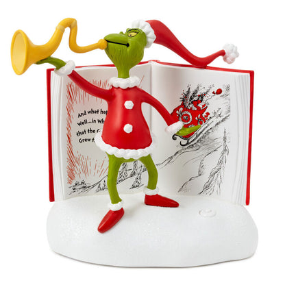 Hallmark Dr. Seuss's How the Grinch Stole Christmas!™ Grinch With Storybook Figurine With Sound, 6.25"