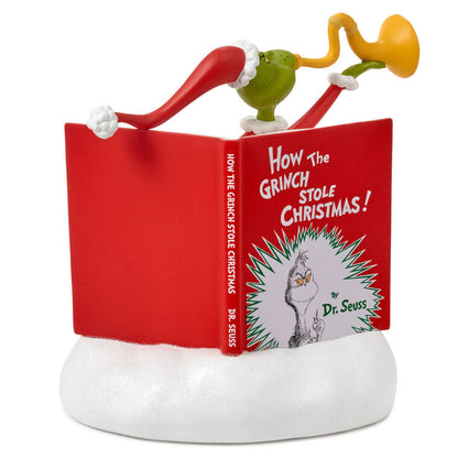 Hallmark Dr. Seuss's How the Grinch Stole Christmas!™ Grinch With Storybook Figurine With Sound, 6.25"