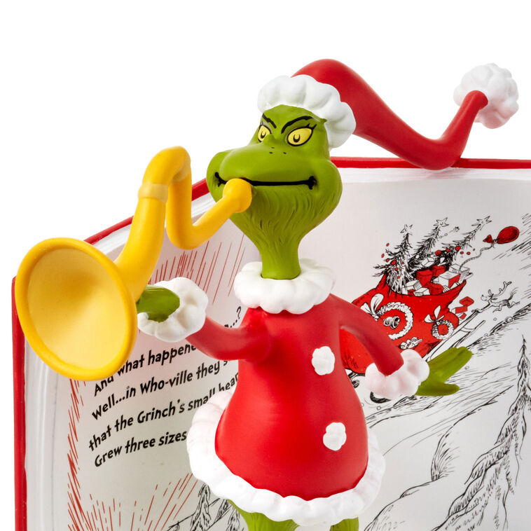 Hallmark Dr. Seuss's How the Grinch Stole Christmas!™ Grinch With Storybook Figurine With Sound, 6.25"