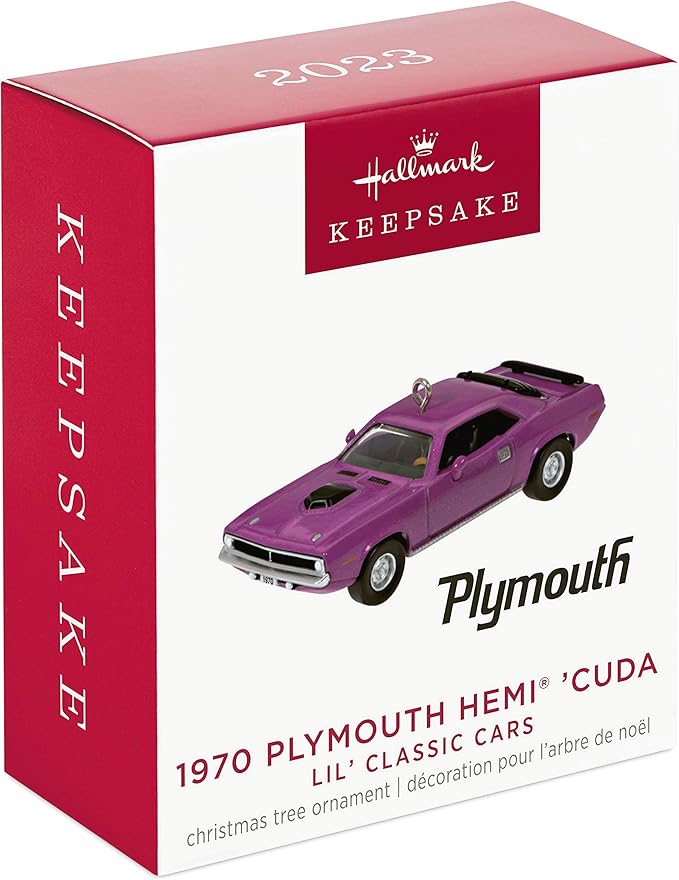 Hallmark Keepsake 0.58" Miniature Christmas Ornament 2023, Lil' Classic Cars 1970 Plymouth Hemi 'Cuda Mini Metal, Gifts for Car Collectors