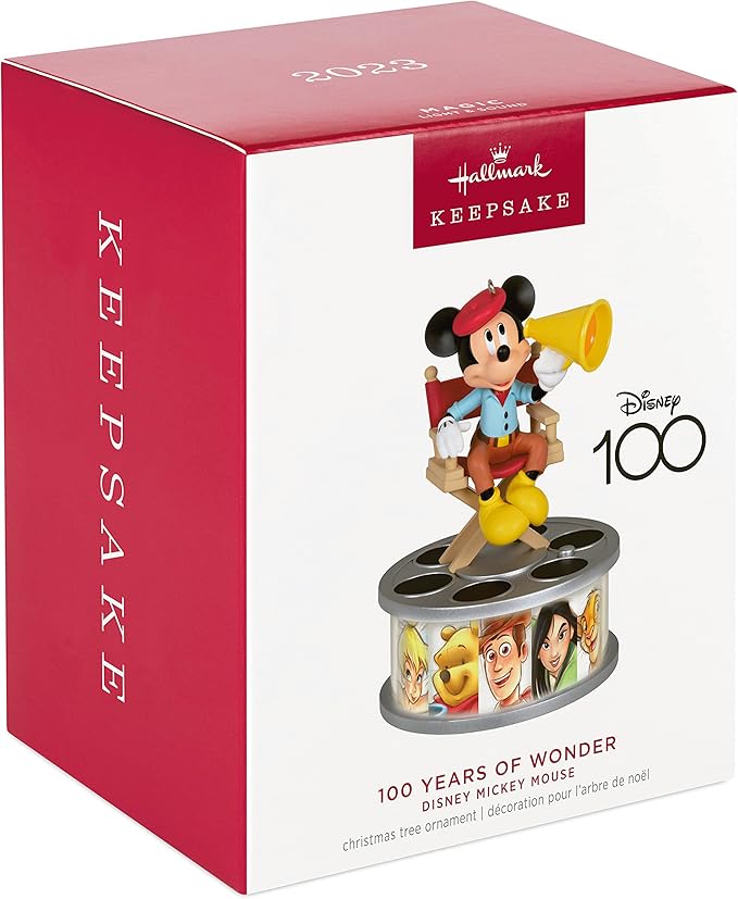 Hallmark Keepsake Christmas Ornament 2023, Disney 100 Years of Wonder Director Mickey Mouse with Light and Sound, Gifts for Disney Fans