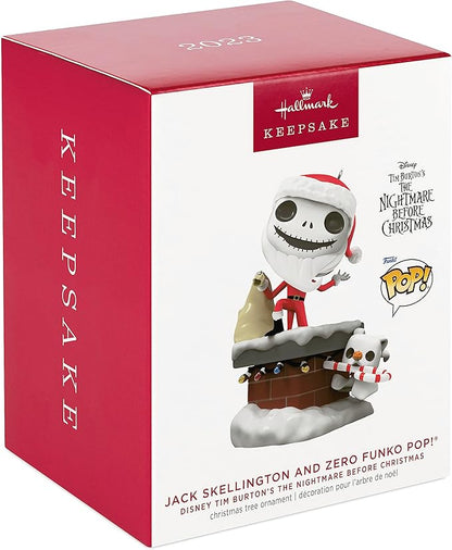 Hallmark Keepsake Christmas Ornament 2023, Disney Tim Burton's The Nightmare Before Christmas Jack Skellington and Zero Funko POP!, Gifts for Disney Fans