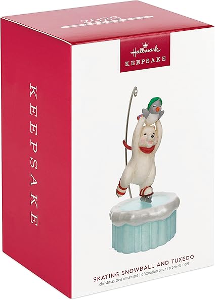Hallmark Keepsake Christmas Ornament 2023, Skating Snowball and Tuxedo Ornament with Motion, Snowman Gifts