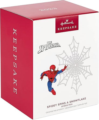 Hallmark Keepsake Christmas Ornament 2023, Marvel Spider-Man Spidey Spins a Snowflake, Super Hero Gifts