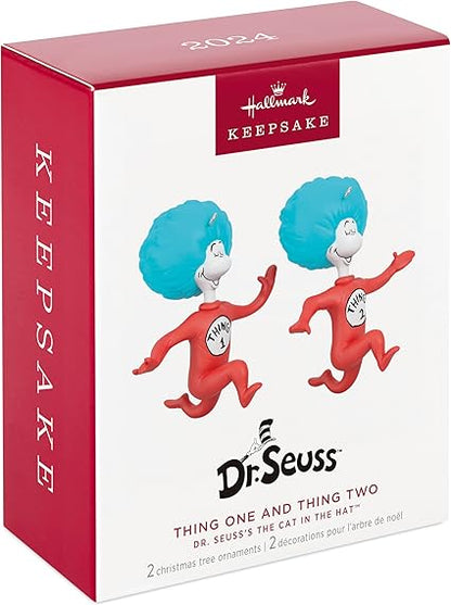 Hallmark Keepsake Christmas Ornaments 2024, Dr. Seuss's The Cat in The Hat Thing One and Thing Two, Set of 2, Gifts for Dr. Seuss Fans