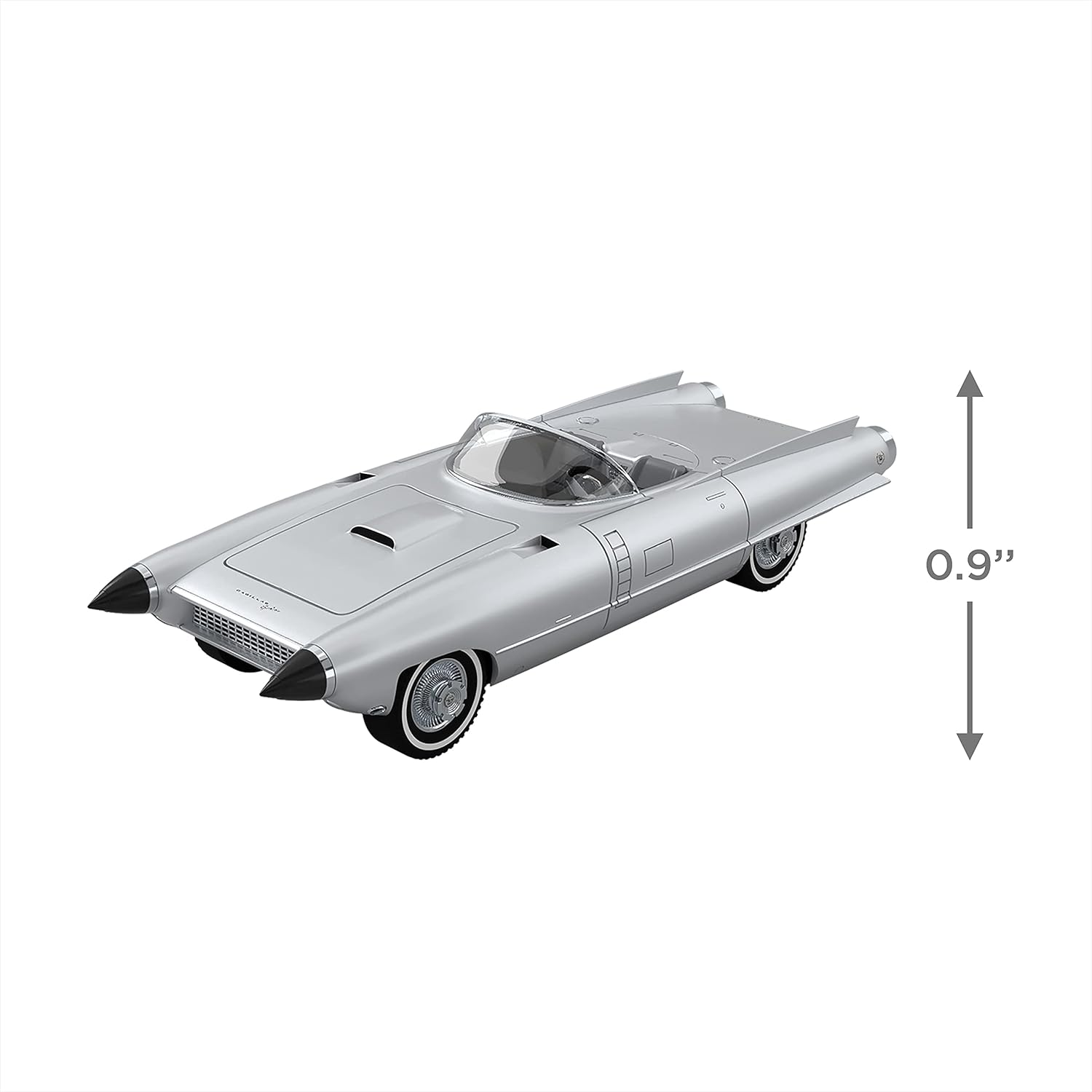 Model of a futuristic car with dimensions indicated on a white background