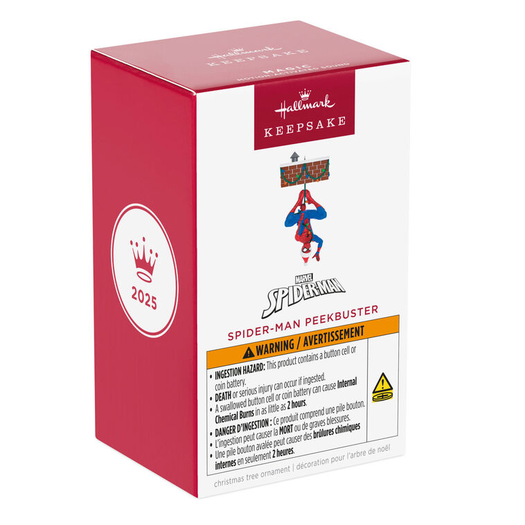 Hallmark Keepsake Christmas Ornament 2025, Marvel Spider-Man Peekbuster with Motion-Activated Sound, Gifts for Marvel Fans - BCGiftMall